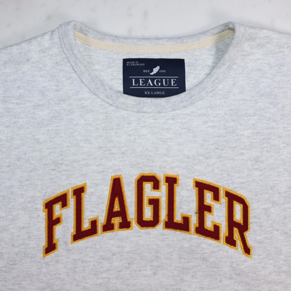 League Flagler College Sweatshirt XXL 2XL Gray Heather Embroidered Crewneck